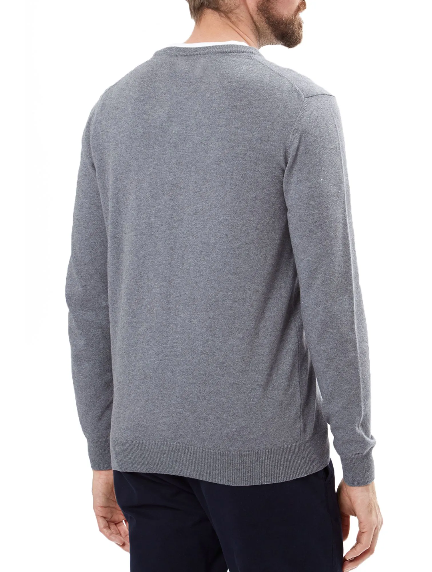 Mid Grey Marl V Neck Cotton Merino Wool Jumper by Lyle & Scott