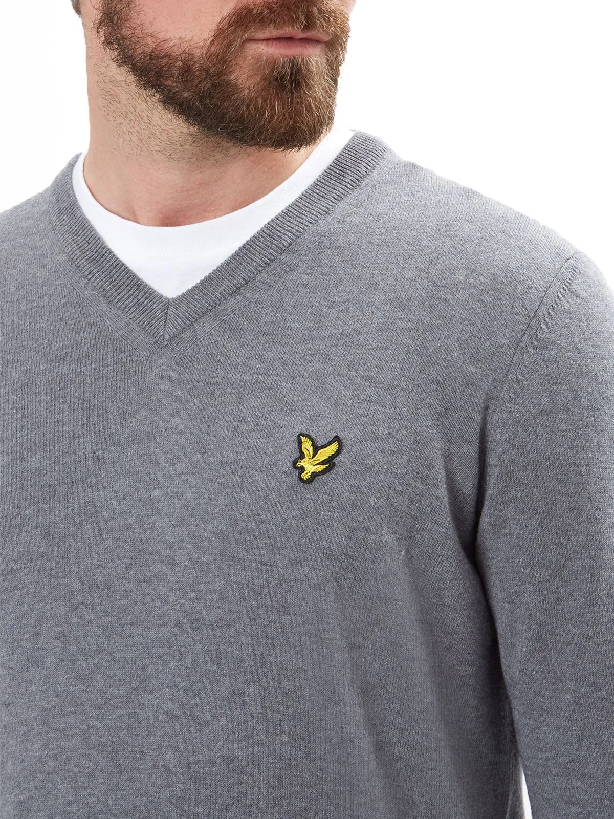 Mid Grey Marl V Neck Cotton Merino Wool Jumper by Lyle & Scott