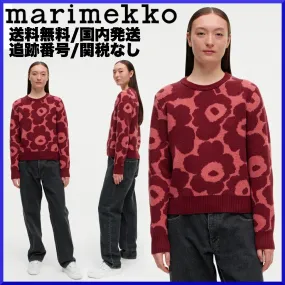 Crew Neck Flower Patterns Casual Style Wool Nylon Rib - Marimekko