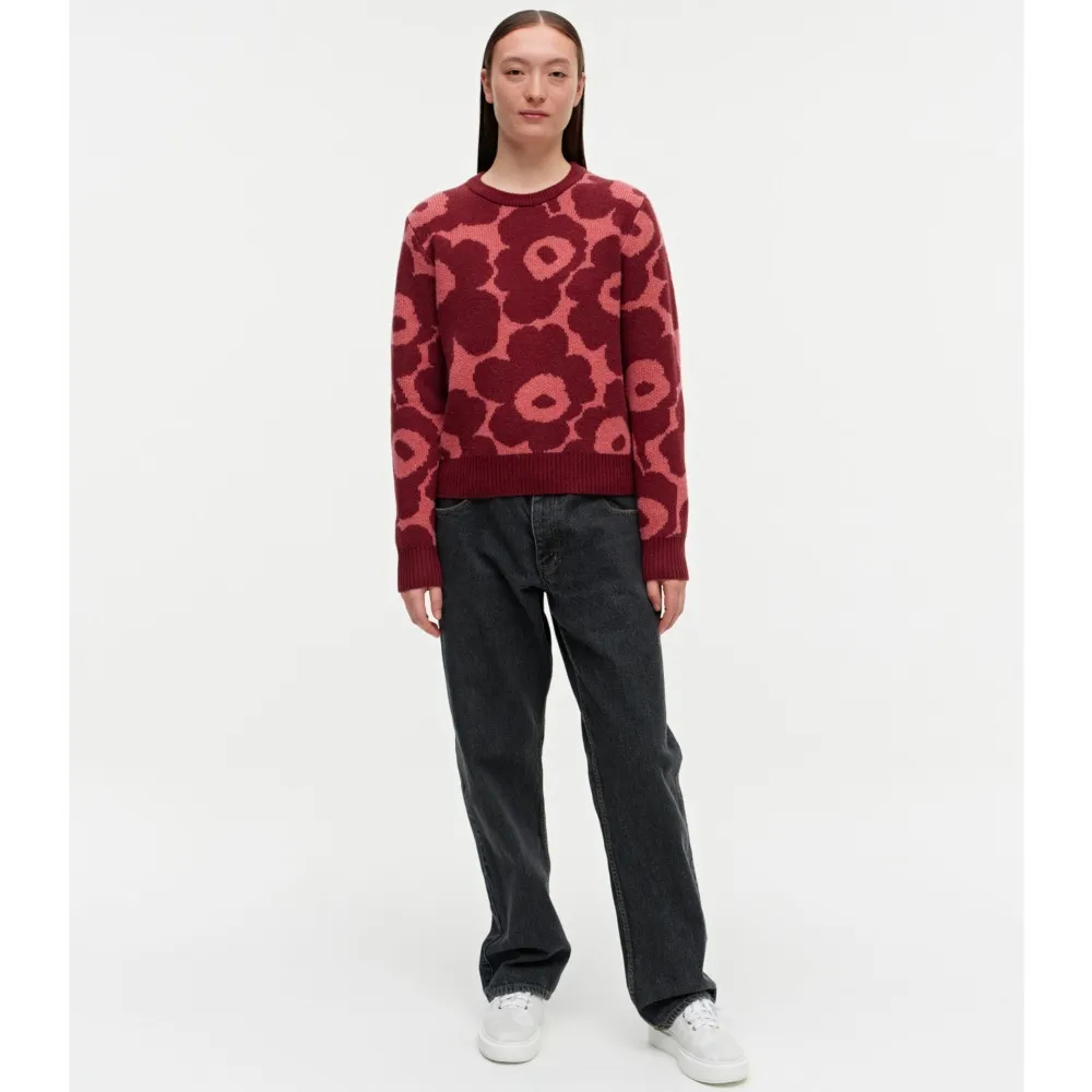 Crew Neck Flower Patterns Casual Style Wool Nylon Rib - Marimekko