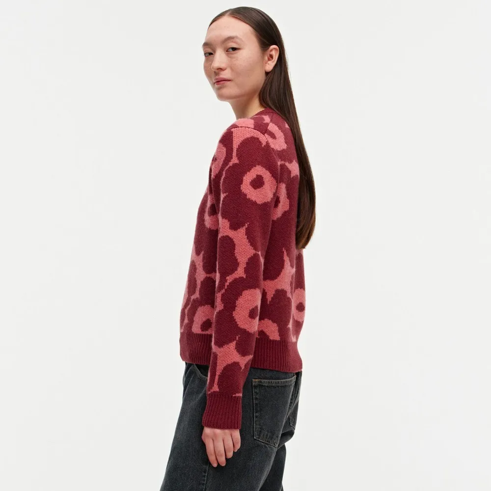 Crew Neck Flower Patterns Casual Style Wool Nylon Rib - Marimekko