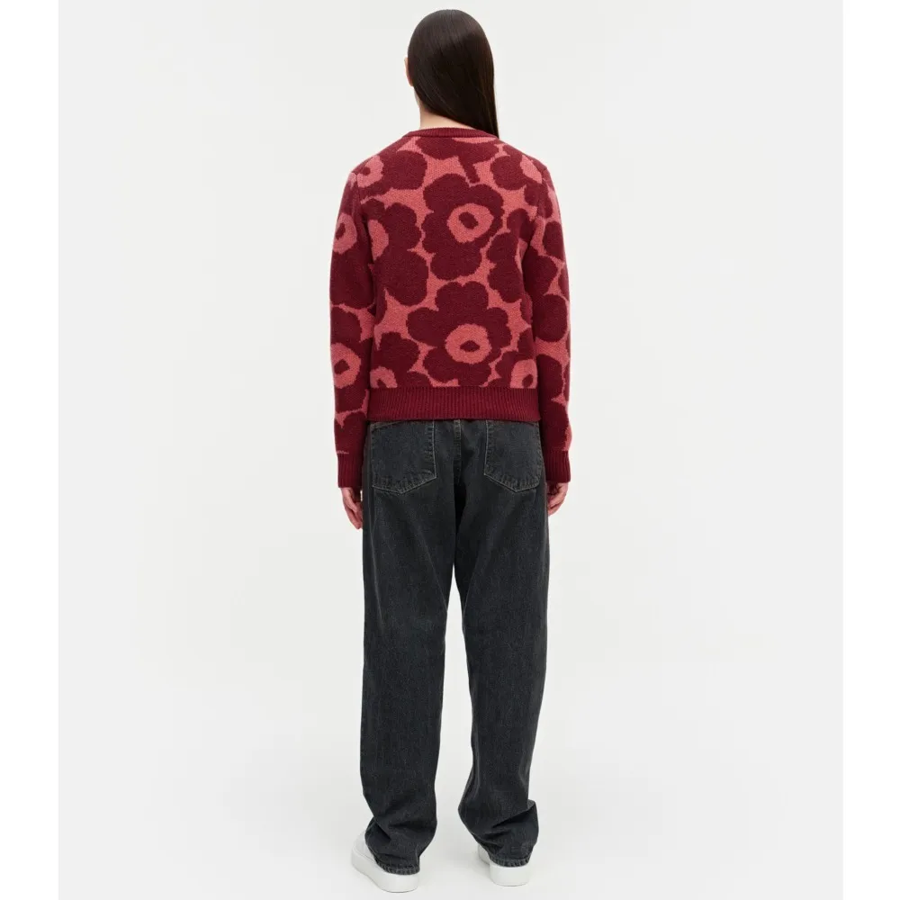 Crew Neck Flower Patterns Casual Style Wool Nylon Rib - Marimekko