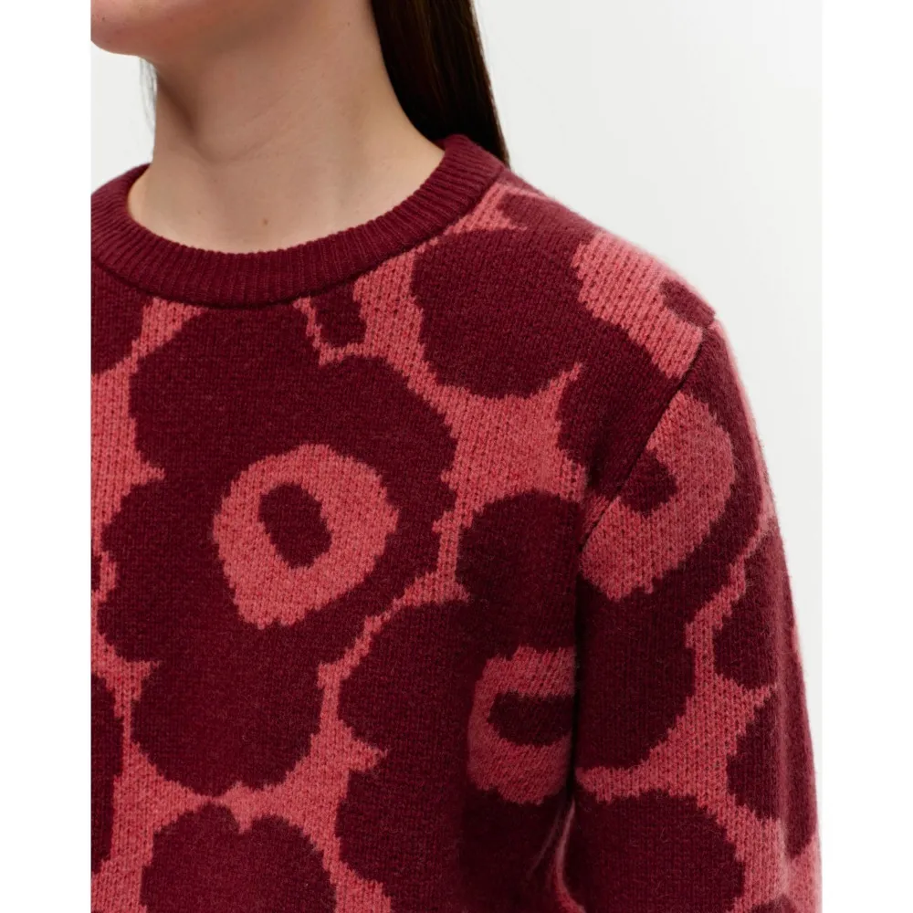 Crew Neck Flower Patterns Casual Style Wool Nylon Rib - Marimekko