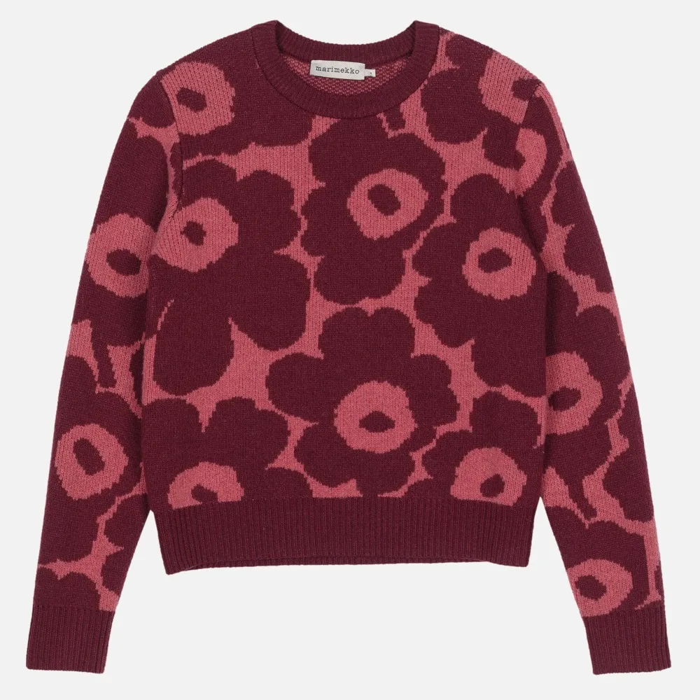 Crew Neck Flower Patterns Casual Style Wool Nylon Rib - Marimekko