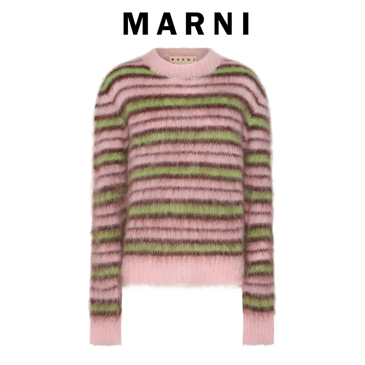 MARNI Crew Neck Striped Wool Long Sleeve Sweater