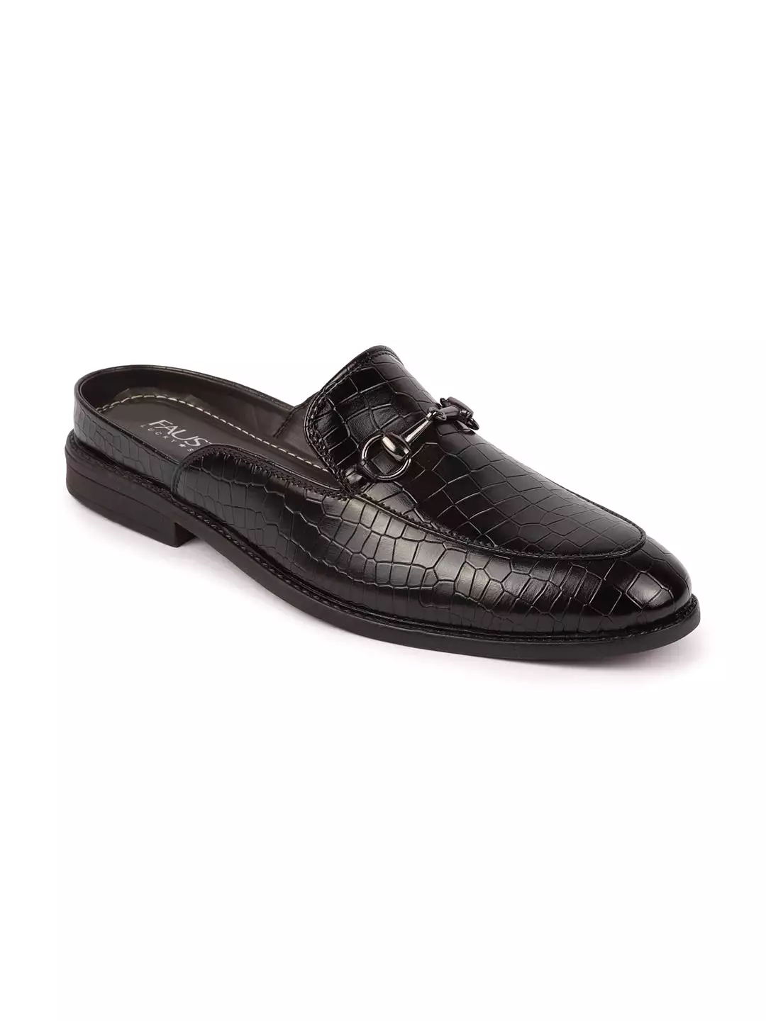 Men Slip On Mules Shoes with Embossed Leopard Print Design and Horsebit Buckle, Perfect for Ethnic Party