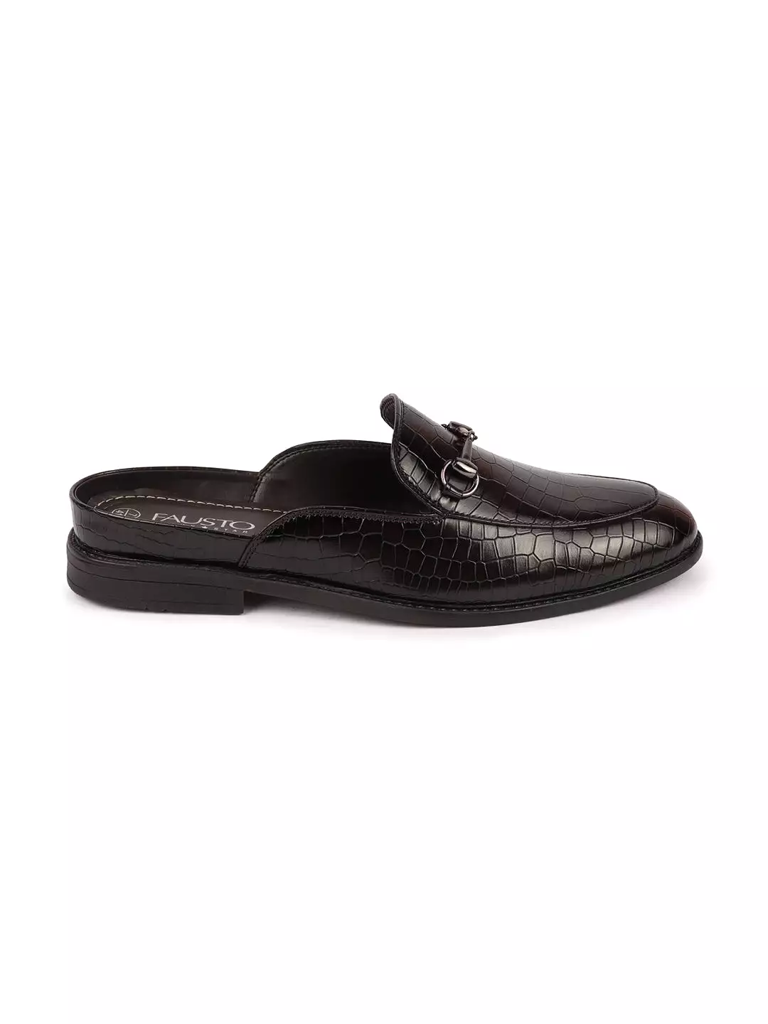 Men Slip On Mules Shoes with Embossed Leopard Print Design and Horsebit Buckle, Perfect for Ethnic Party