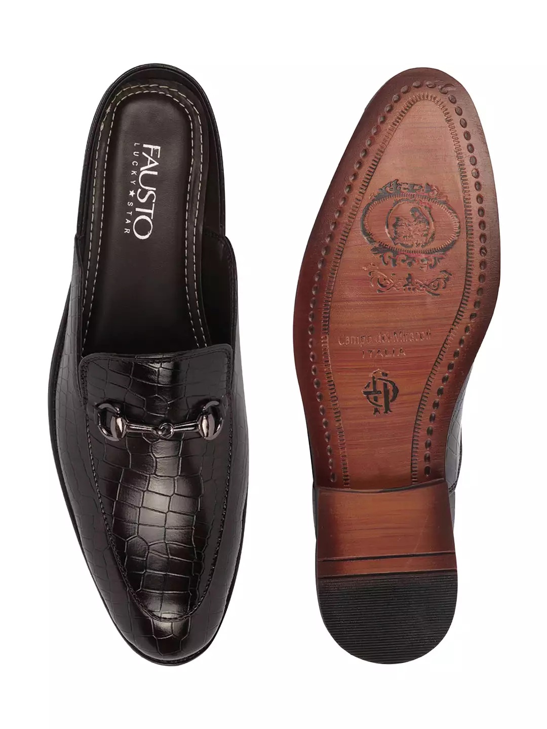 Men Slip On Mules Shoes with Embossed Leopard Print Design and Horsebit Buckle, Perfect for Ethnic Party