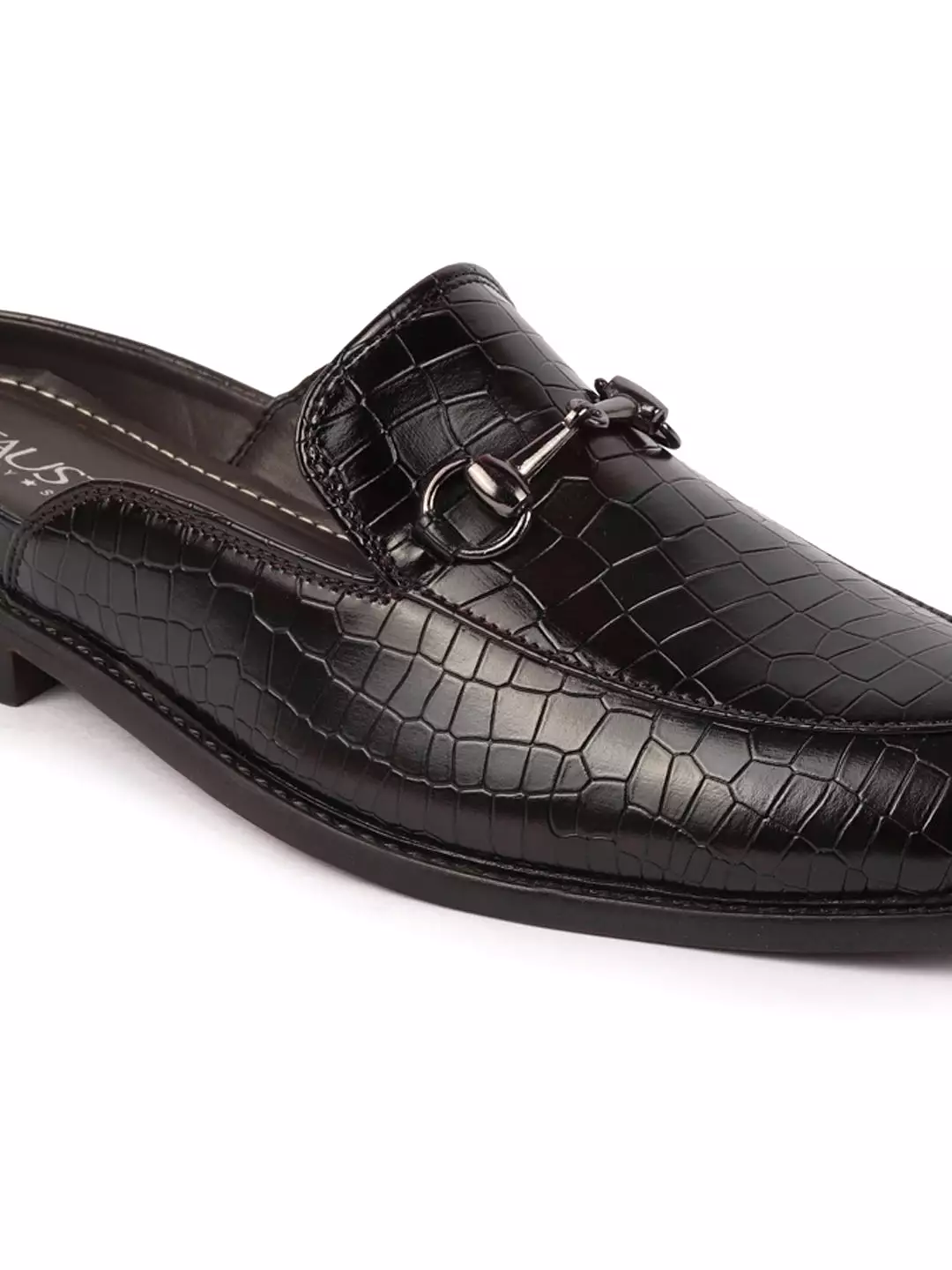 Men Slip On Mules Shoes with Embossed Leopard Print Design and Horsebit Buckle, Perfect for Ethnic Party