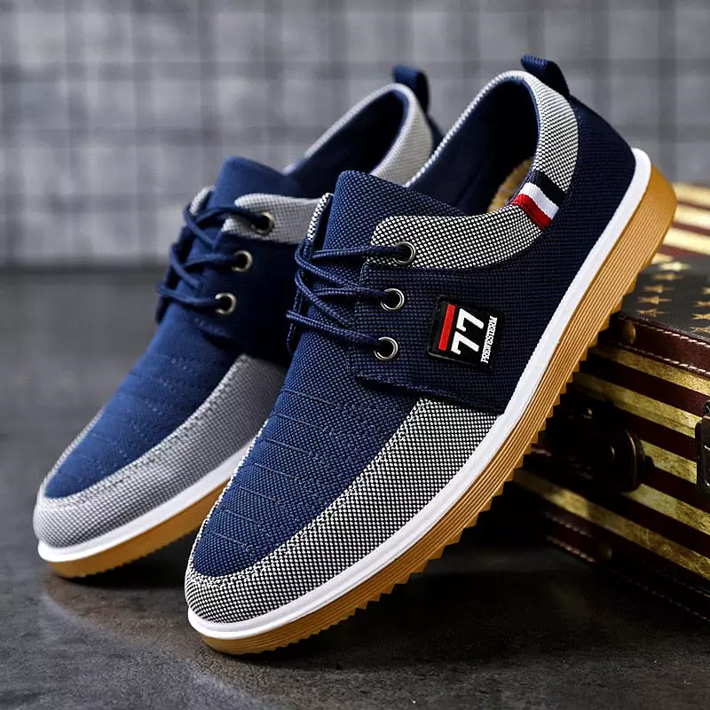 Men's Canvas Shoes Lightweight Sports Shoes Casual Mesh Breathable Vulcanized Shoes Classic Fashion Lace Up Work Shoes