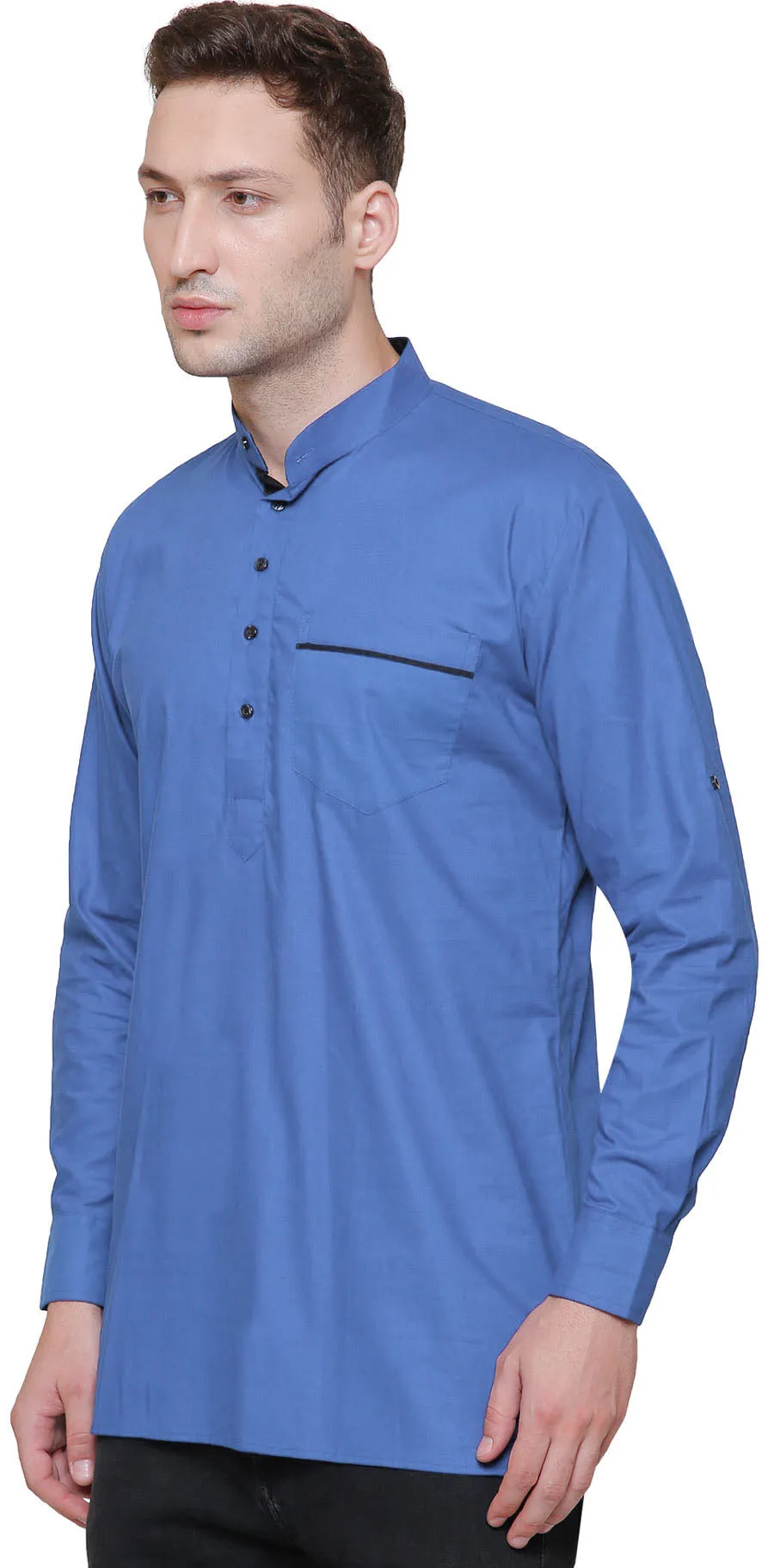 Men's Short Kurta, Cotton, Indian Fashion, Clothes, Light Blue