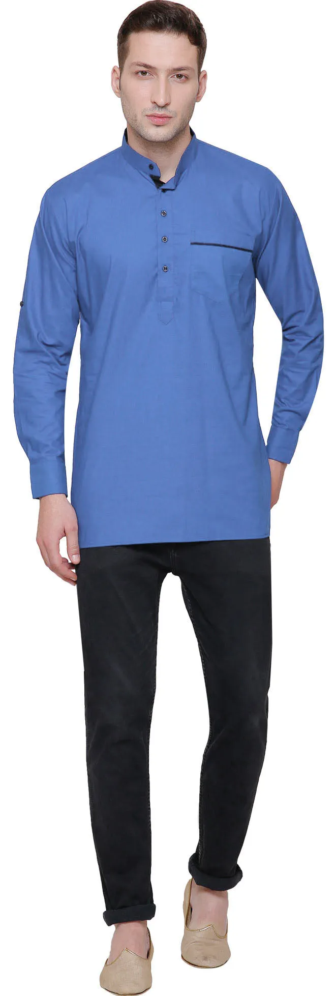 Men's Short Kurta, Cotton, Indian Fashion, Clothes, Light Blue