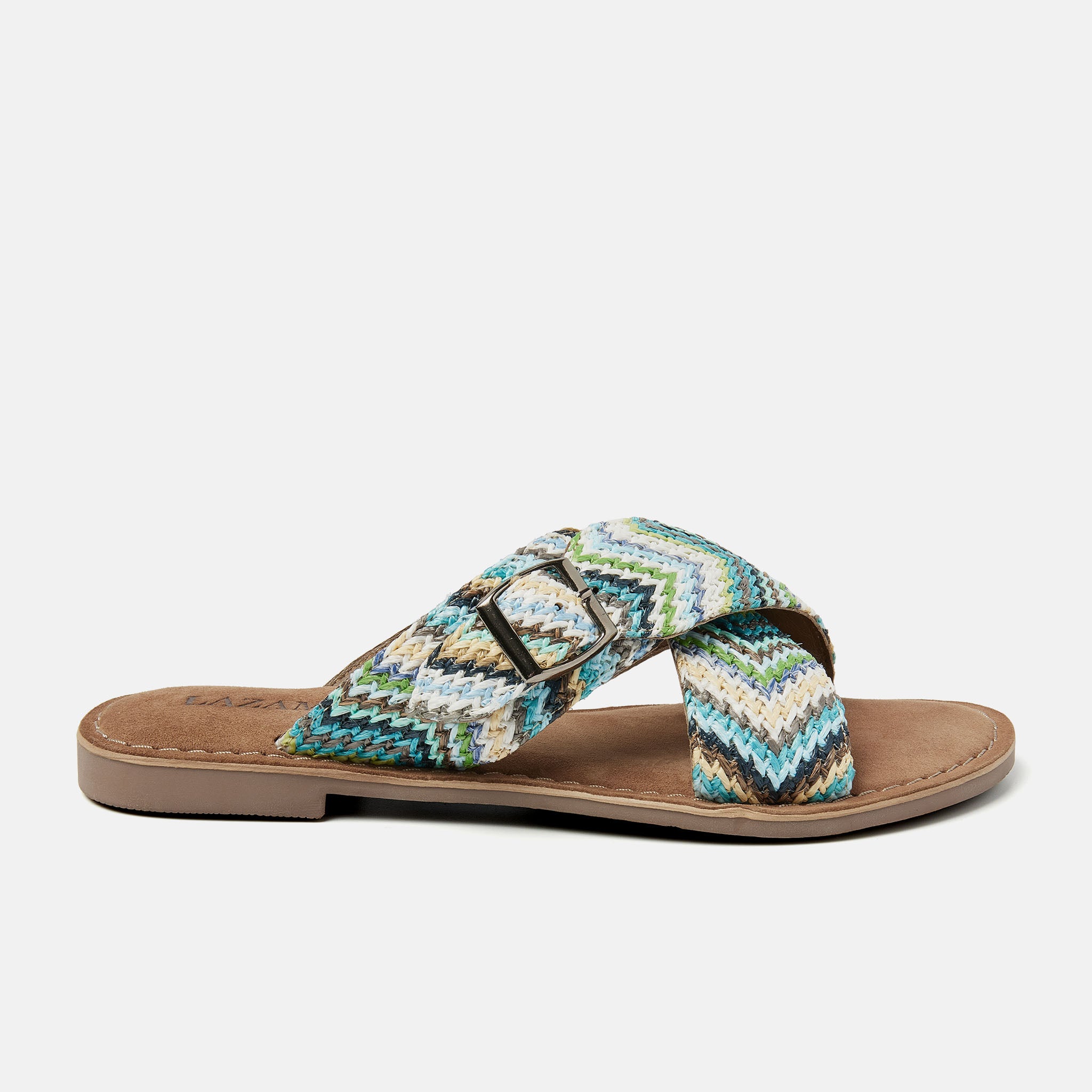 Mia Blue Raffia Slippers Dames