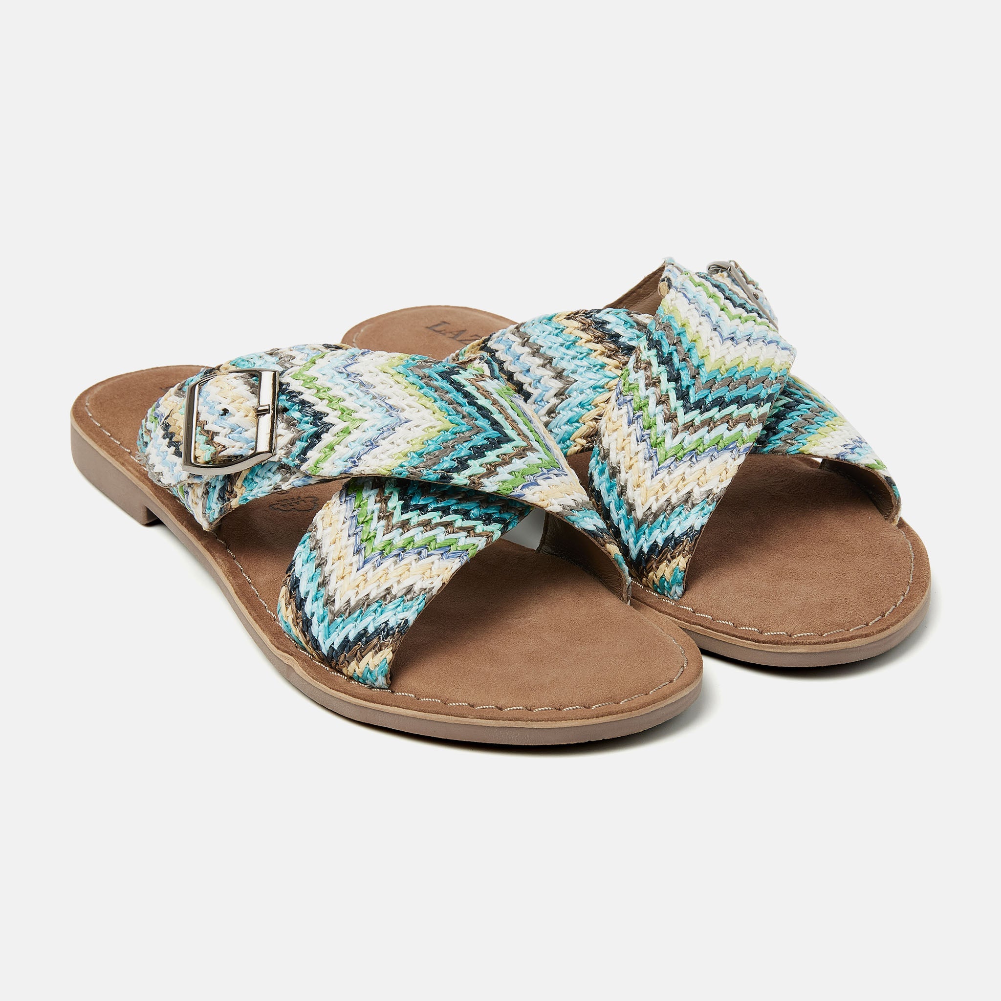 Mia Blue Raffia Slippers Dames