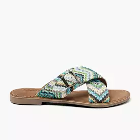 Mia Blue Raffia Slippers Dames