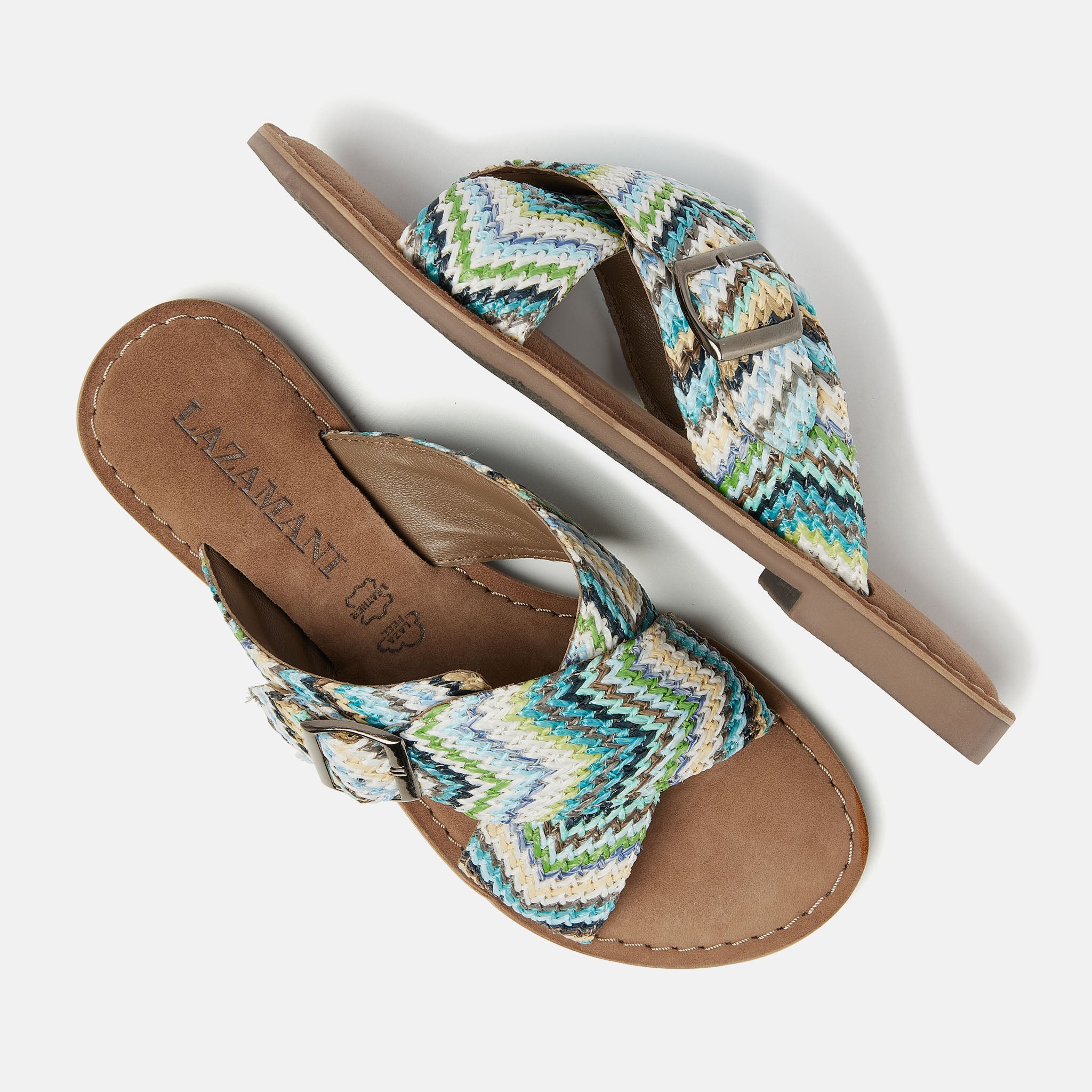 Mia Blue Raffia Slippers Dames