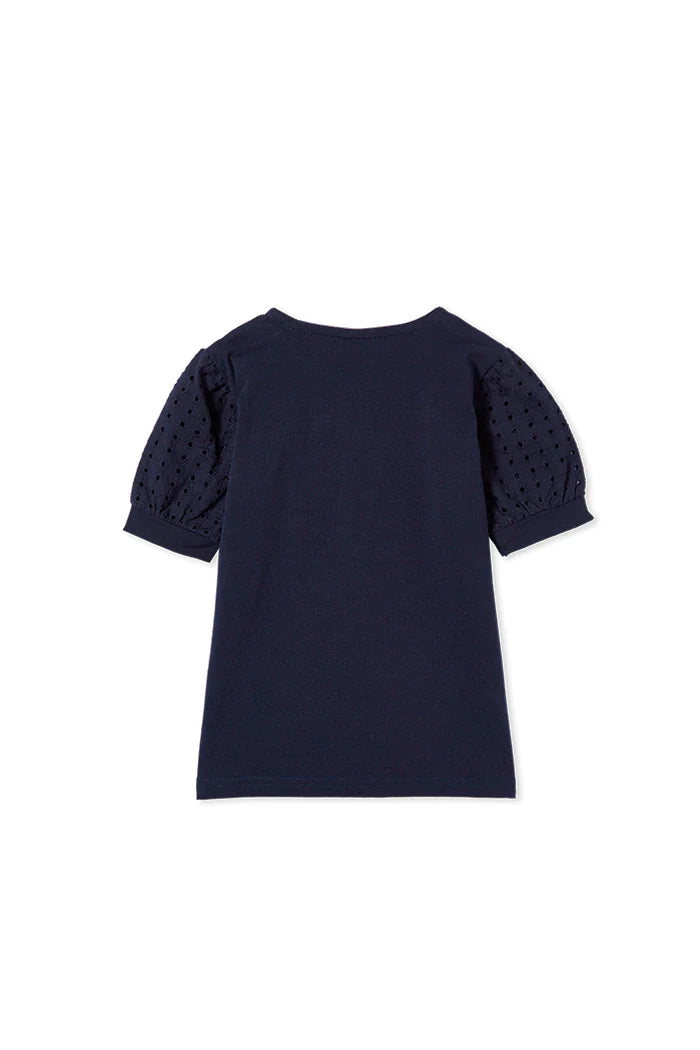 Milky Navy Embroidered Sleeve T-Shirt