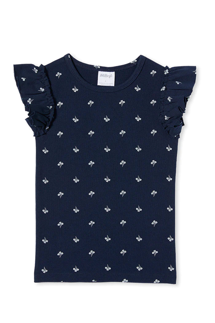 Milky Navy Floral Rib T-Shirt