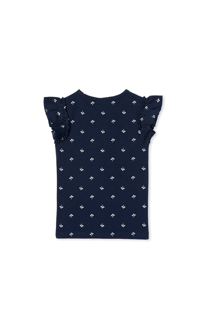 Milky Navy Floral Rib T-Shirt