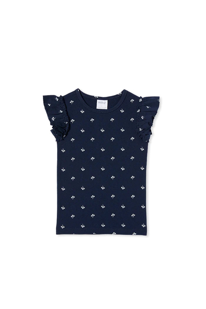 Milky Navy Floral Rib T-Shirt