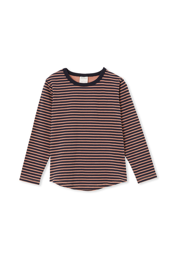 Milky Stripe Long Sleeve T-Shirt in Brown/Navy