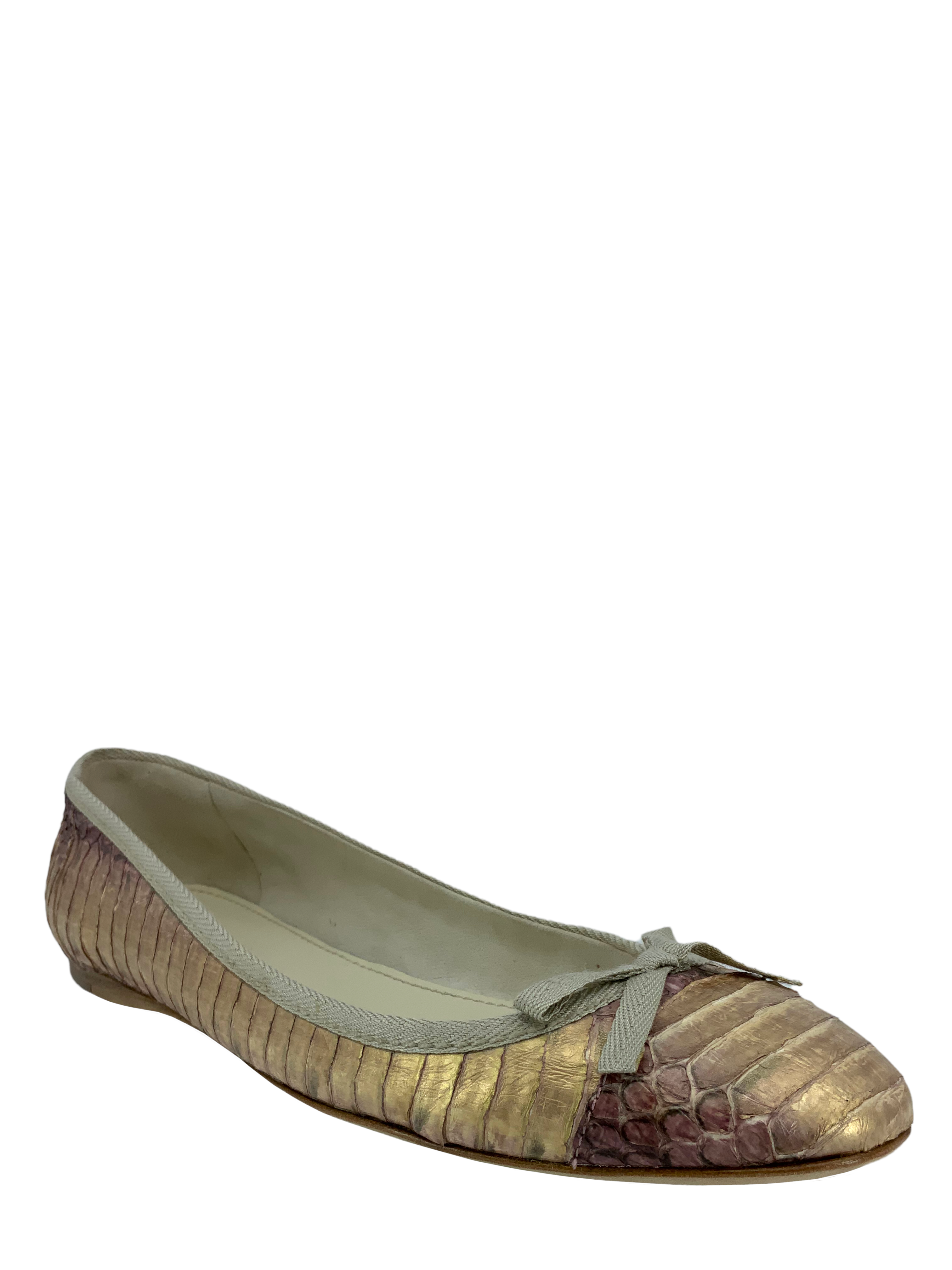 Miu Miu ballet flats metallic snakeskin size 8.