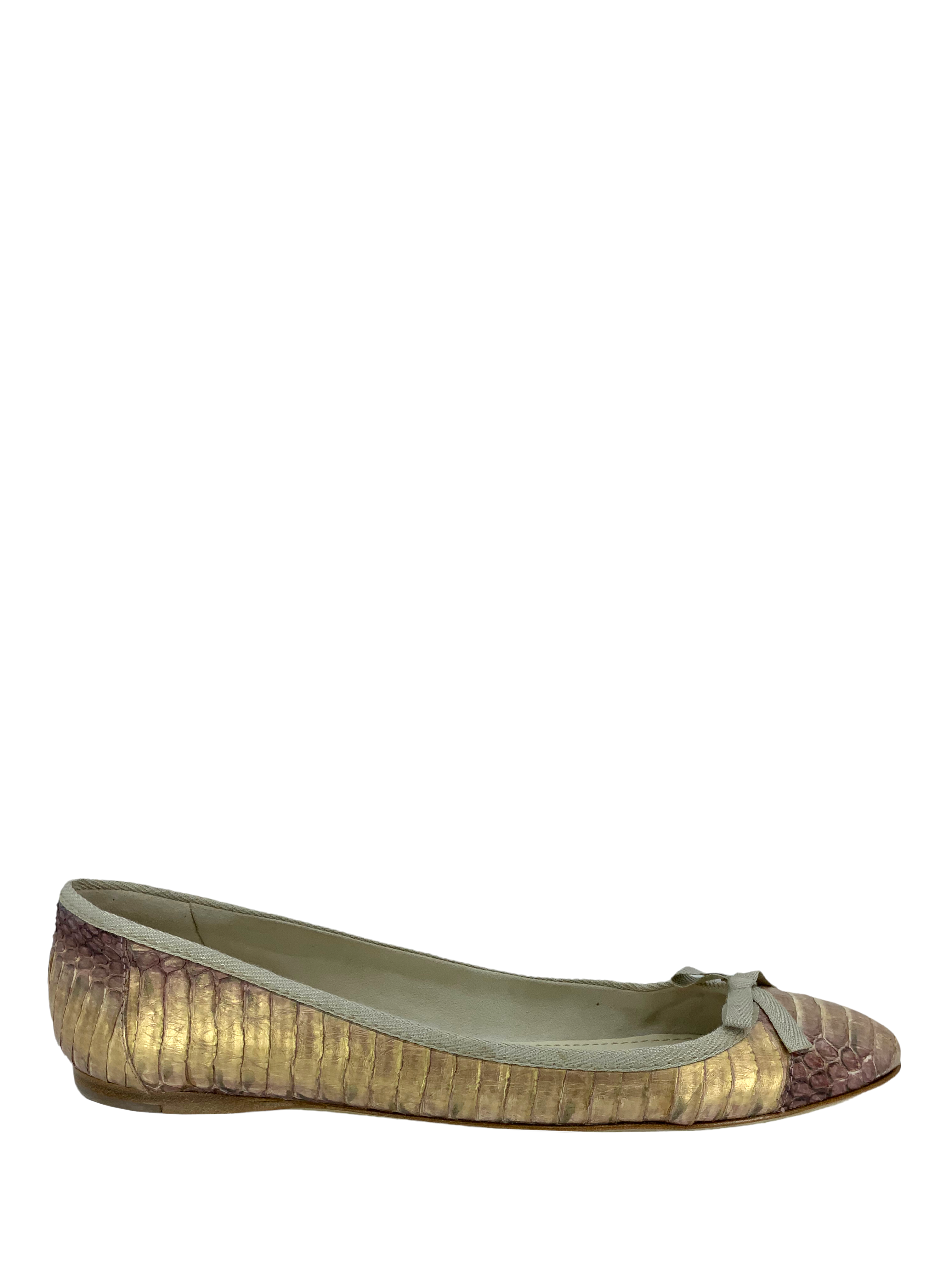 Miu Miu ballet flats metallic snakeskin size 8.