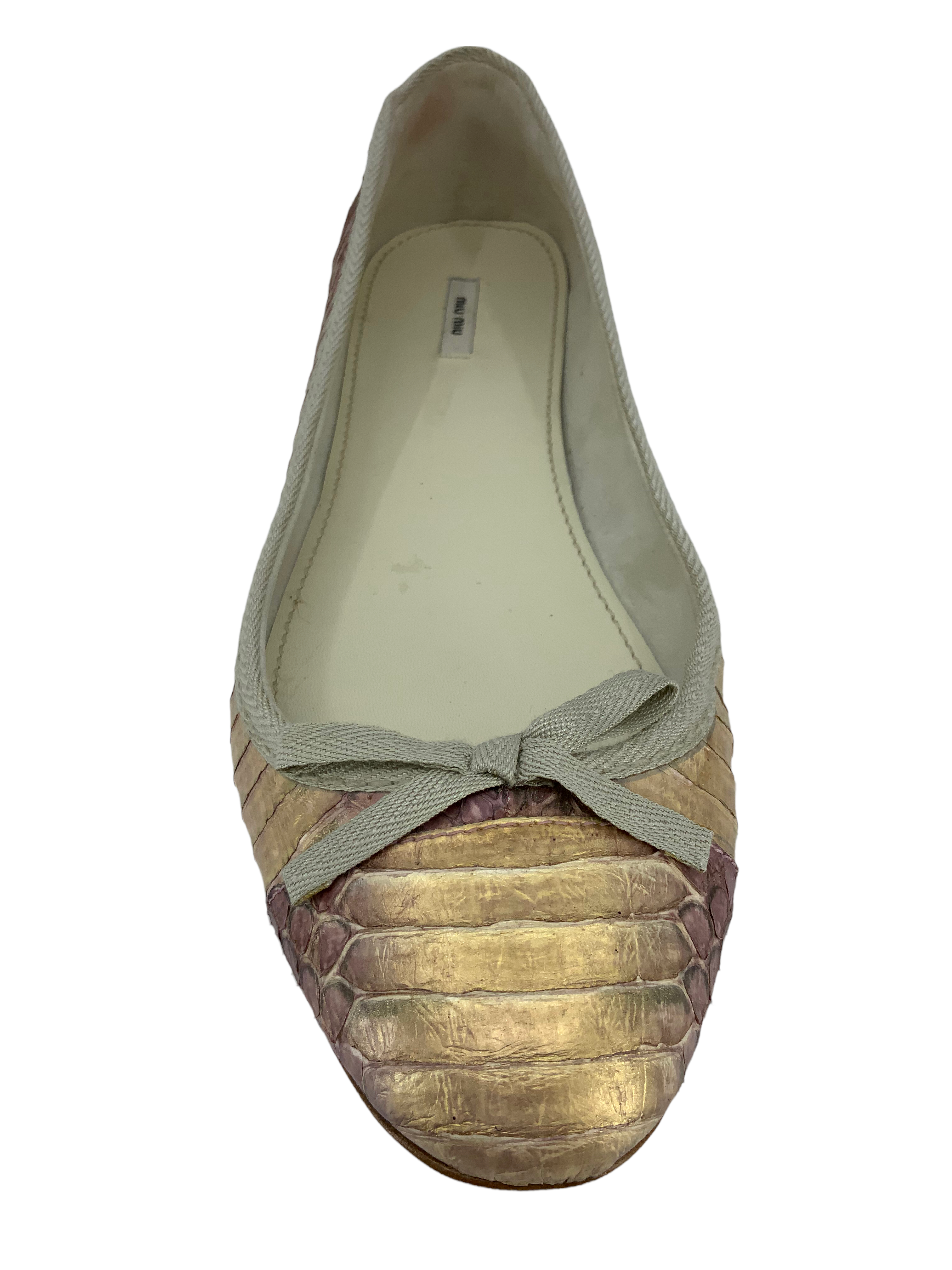 Miu Miu ballet flats metallic snakeskin size 8.