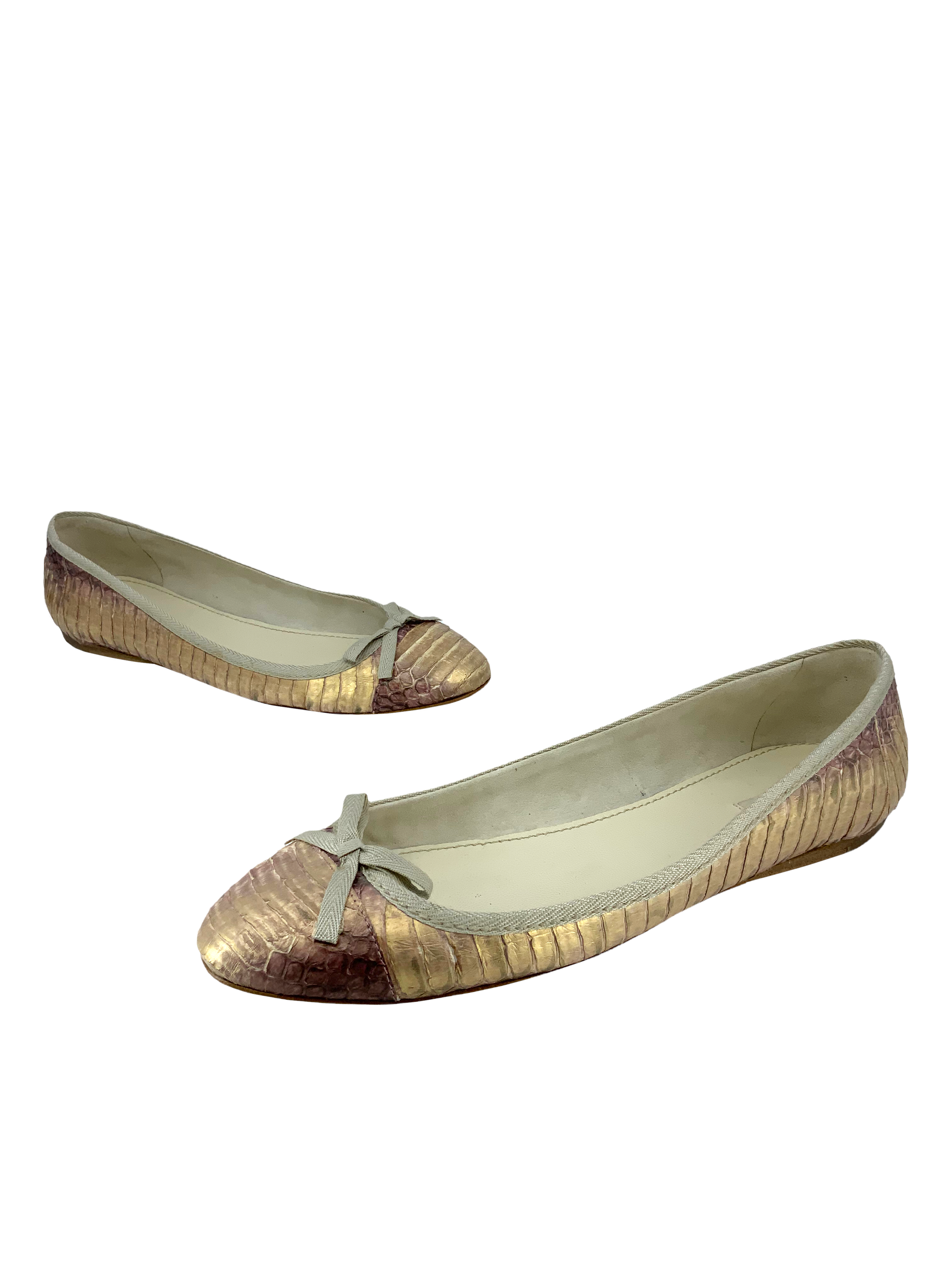 Miu Miu ballet flats metallic snakeskin size 8.