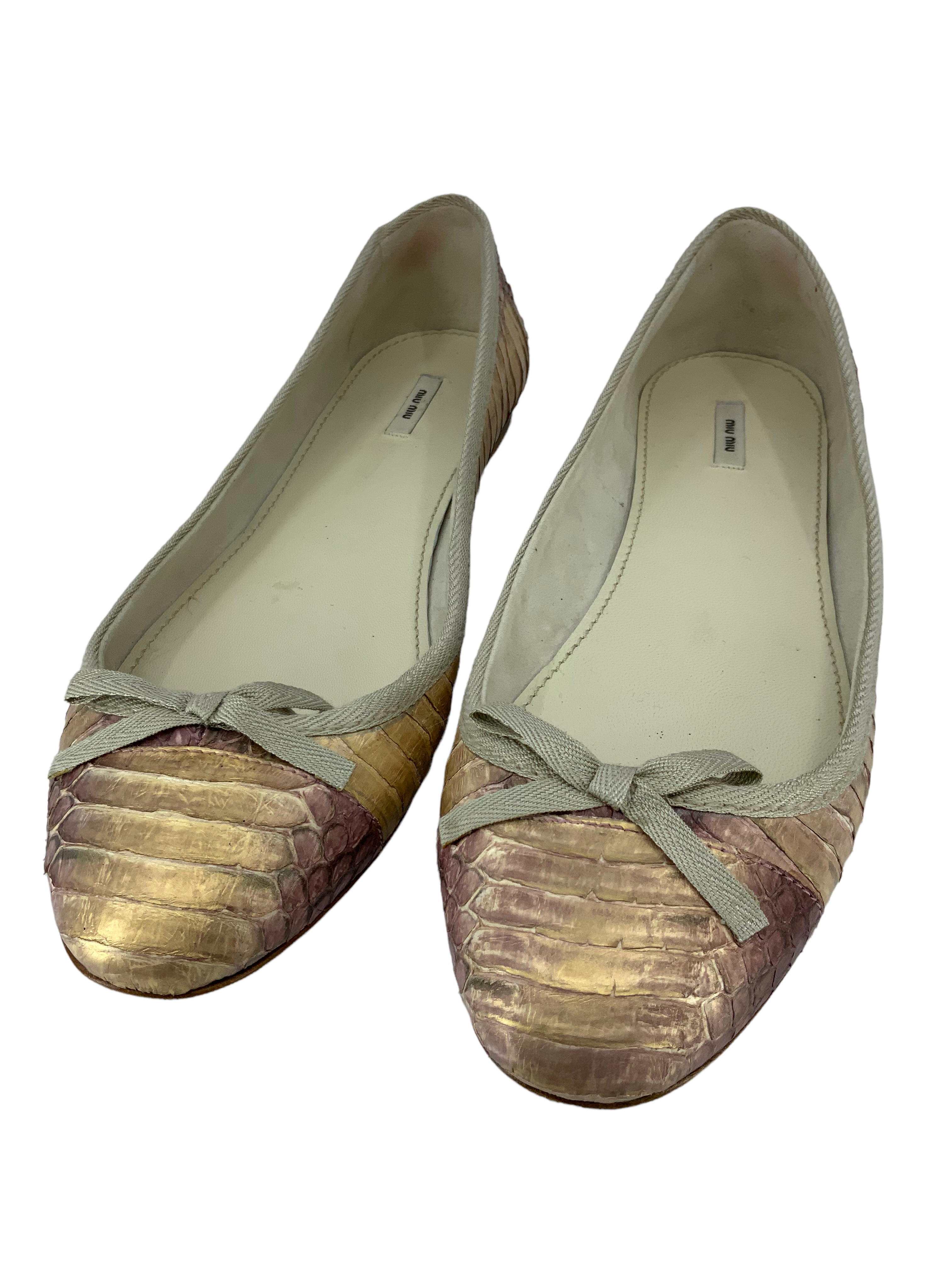 Miu Miu ballet flats metallic snakeskin size 8.