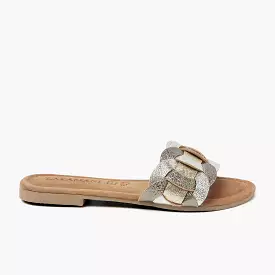 Mona Leren Slippers Pewter