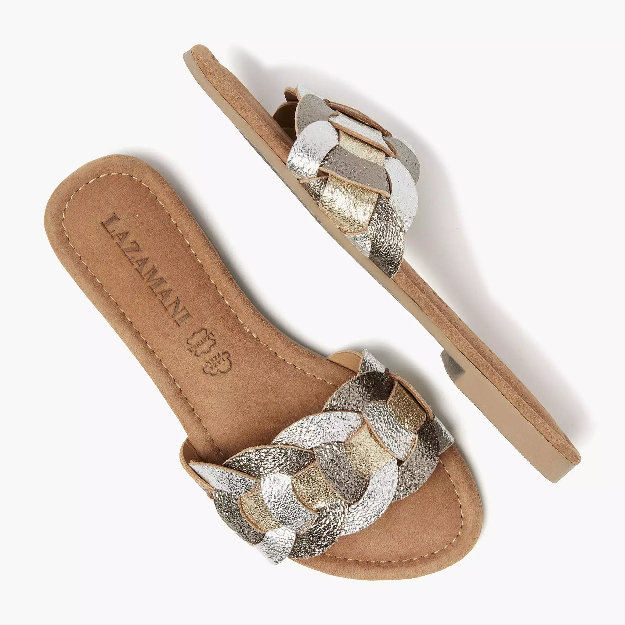 Mona Leren Slippers Pewter