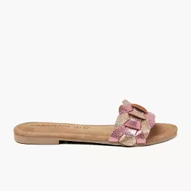 Mona Leren Slippers - Rose