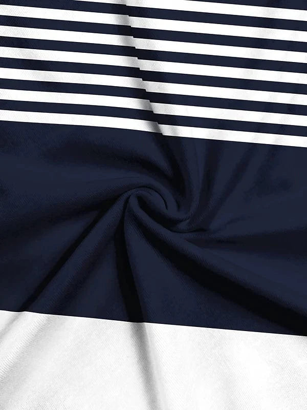 Navy Blue Striped Color Block Women's Long Sleeve Tee.