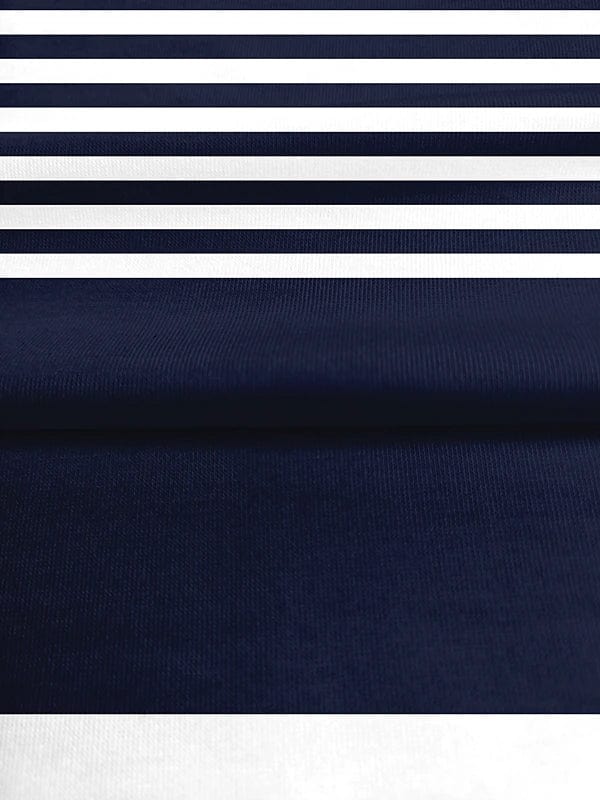 Navy Blue Striped Color Block Women's Long Sleeve Tee.