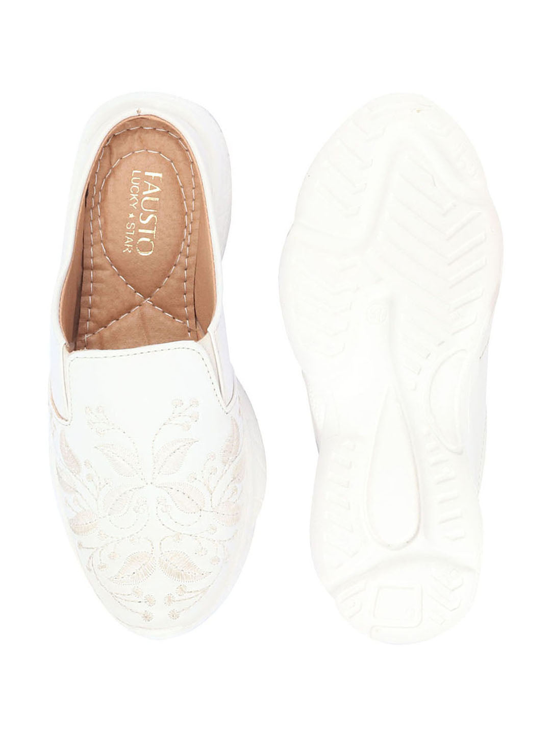 Off White Leaf Print Embroidery Slip On Mules Shoes for Women