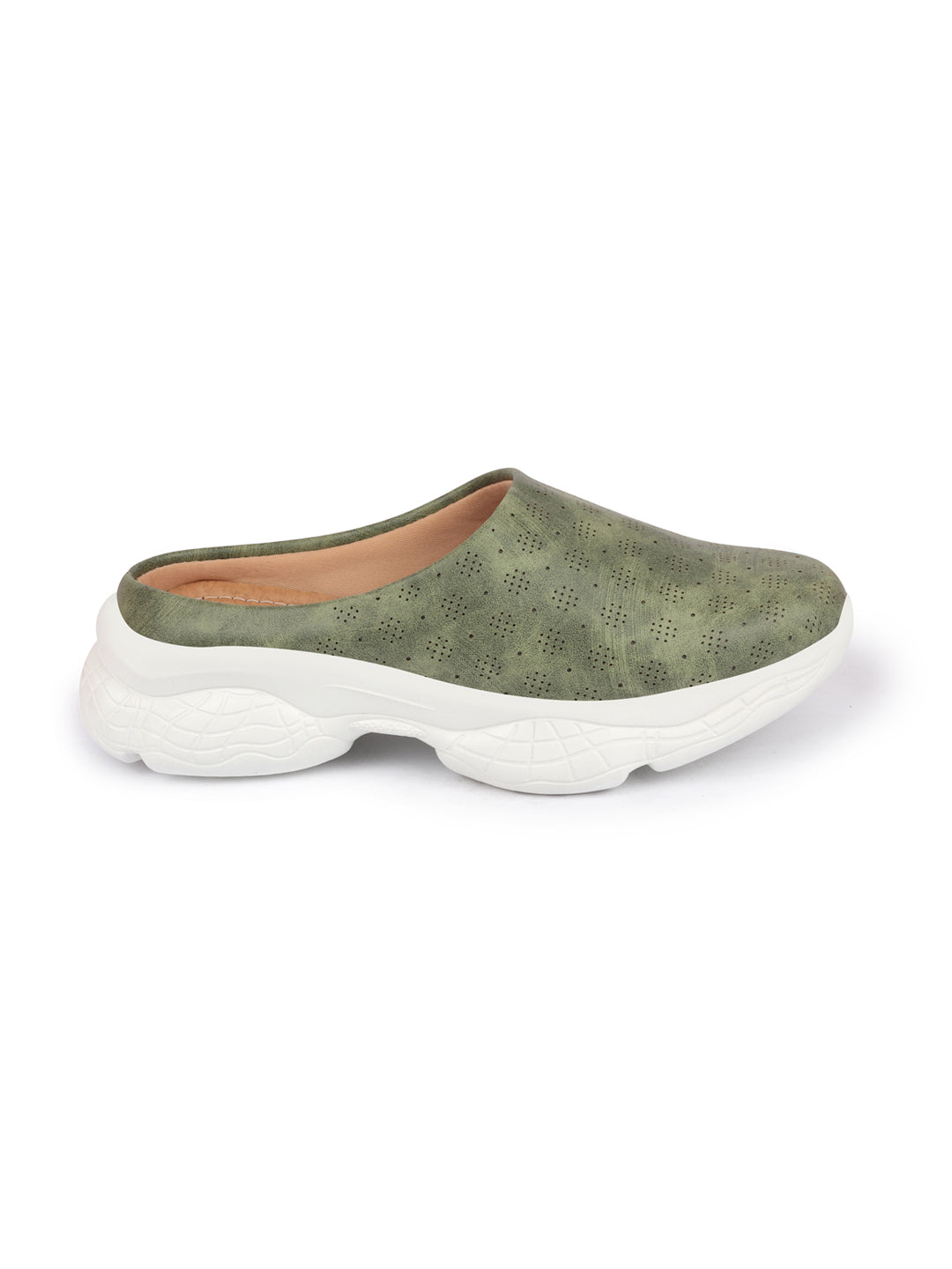 Olive Backless Mules for Women in Classic Design