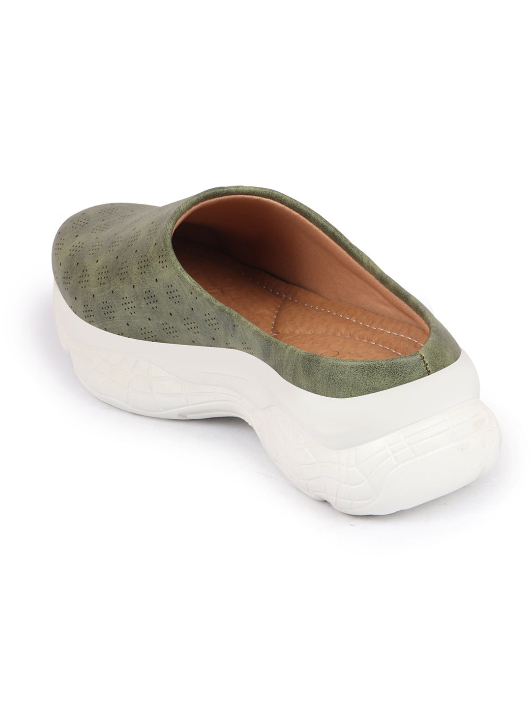 Olive Backless Mules for Women in Classic Design