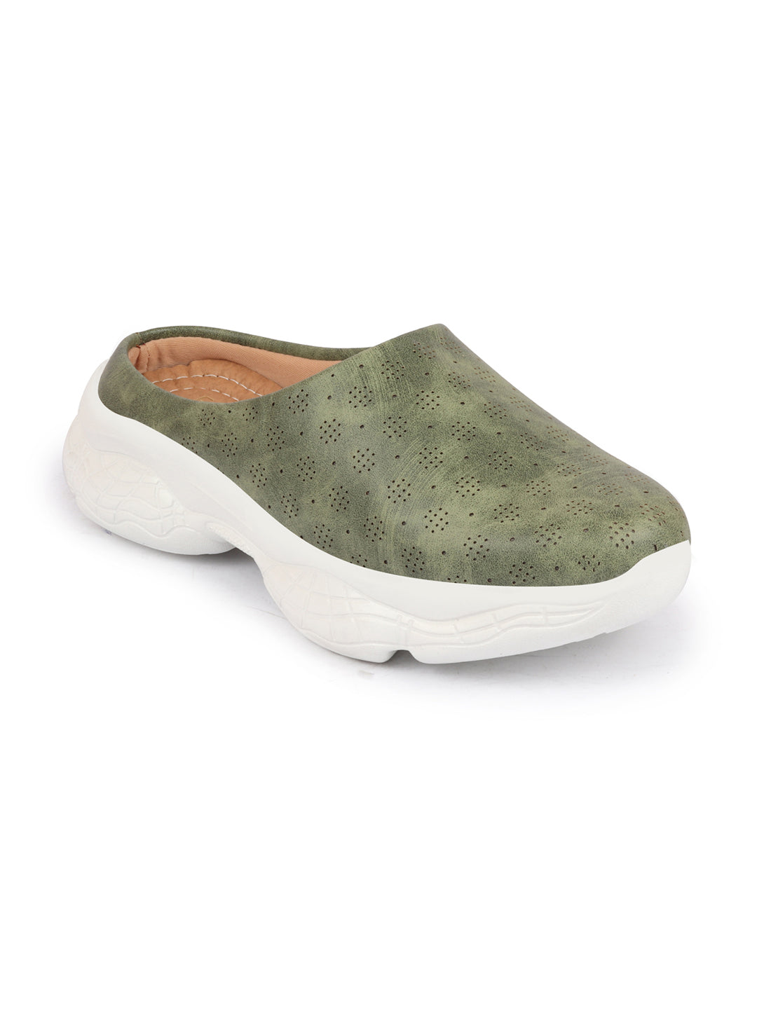 Olive Backless Mules for Women in Classic Design