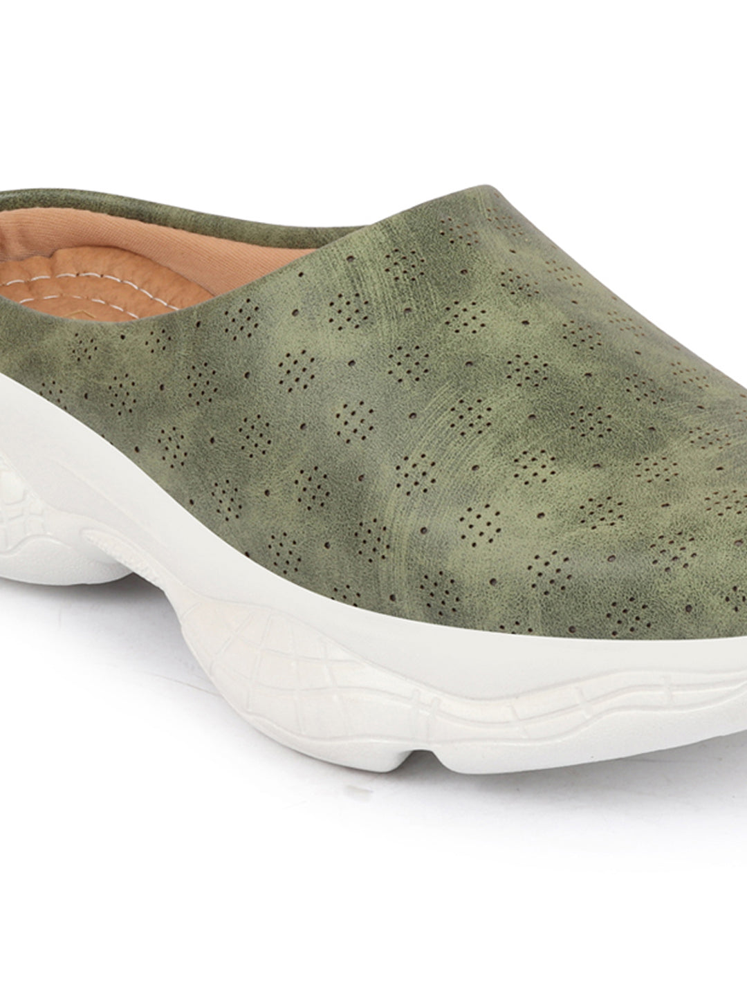 Olive Backless Mules for Women in Classic Design