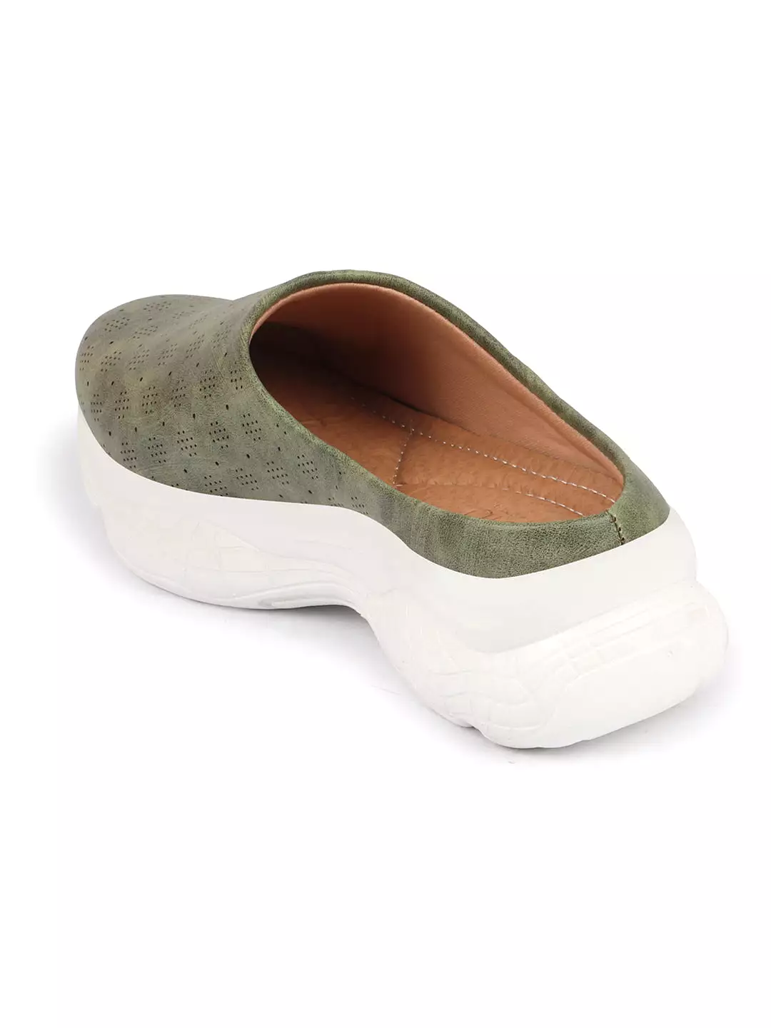 Olive Backless Women's Slip-On Mules with Classic Design