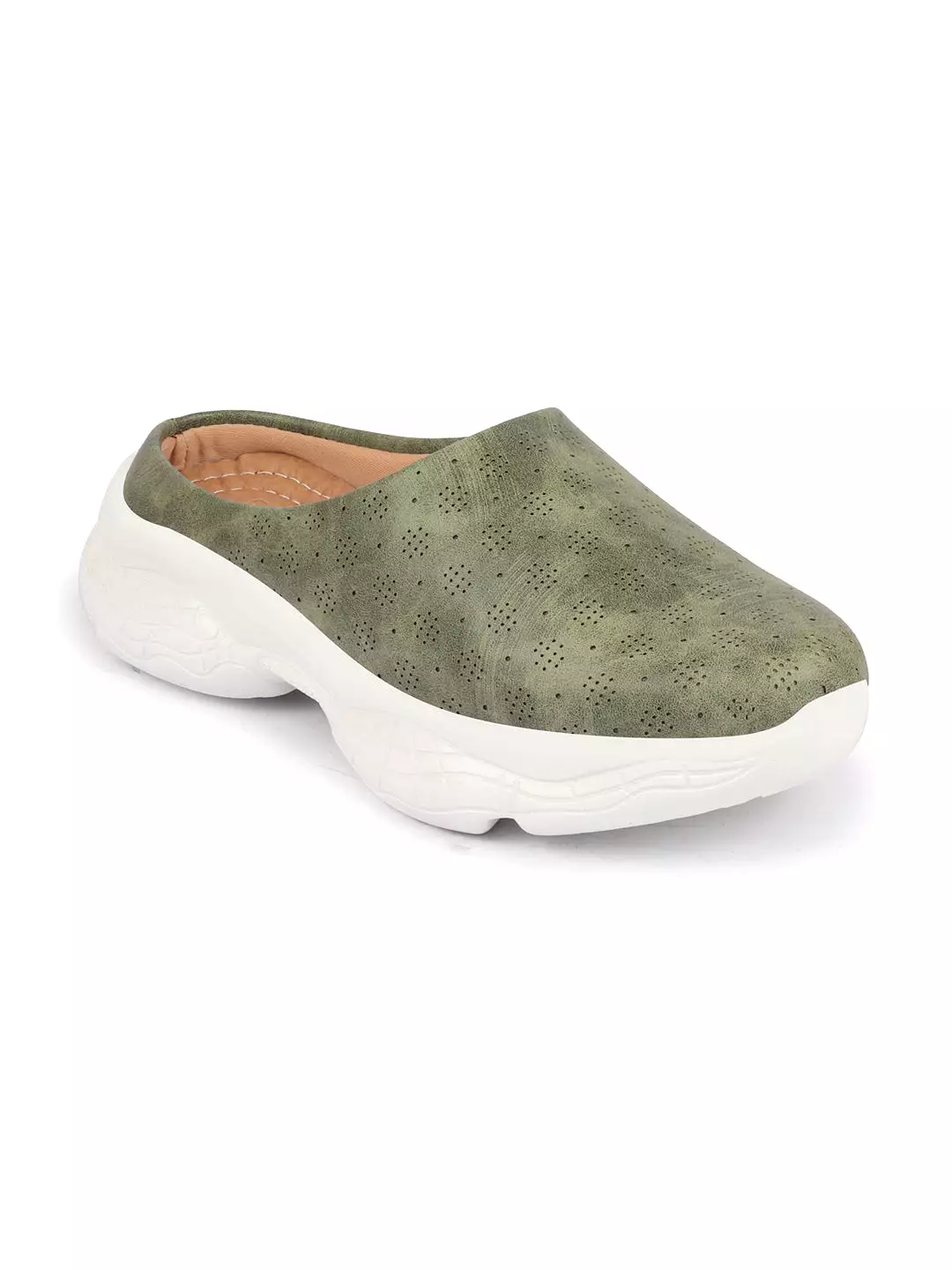 Olive Backless Women's Slip-On Mules with Classic Design