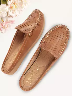 Open Back Side Stitched Laser Cut Slip On Mules for Women