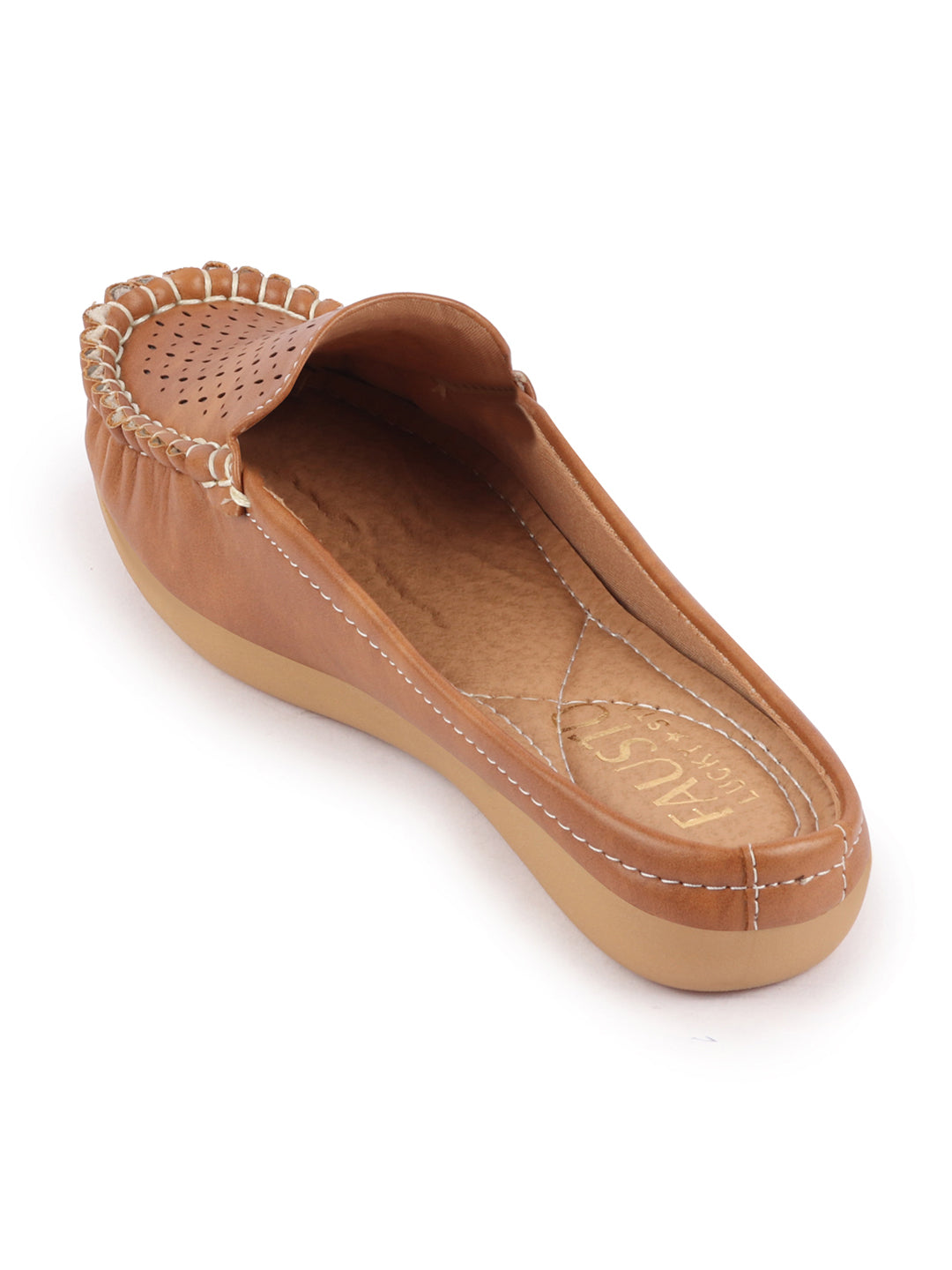 Open Back Side Stitched Laser Cut Slip On Mules for Women