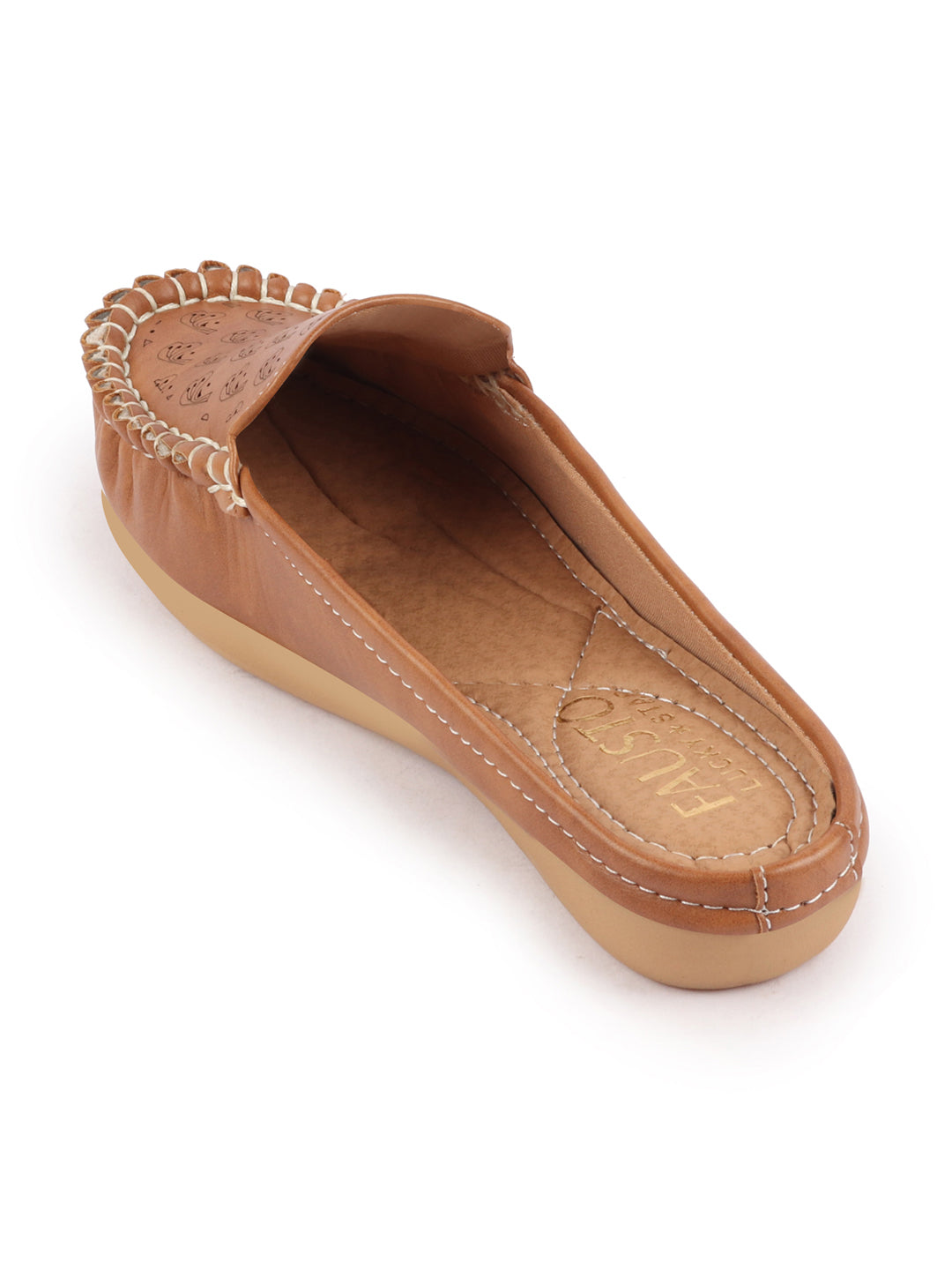 Open Back Slip On Mules with Side Stitching and Printed Design for Women