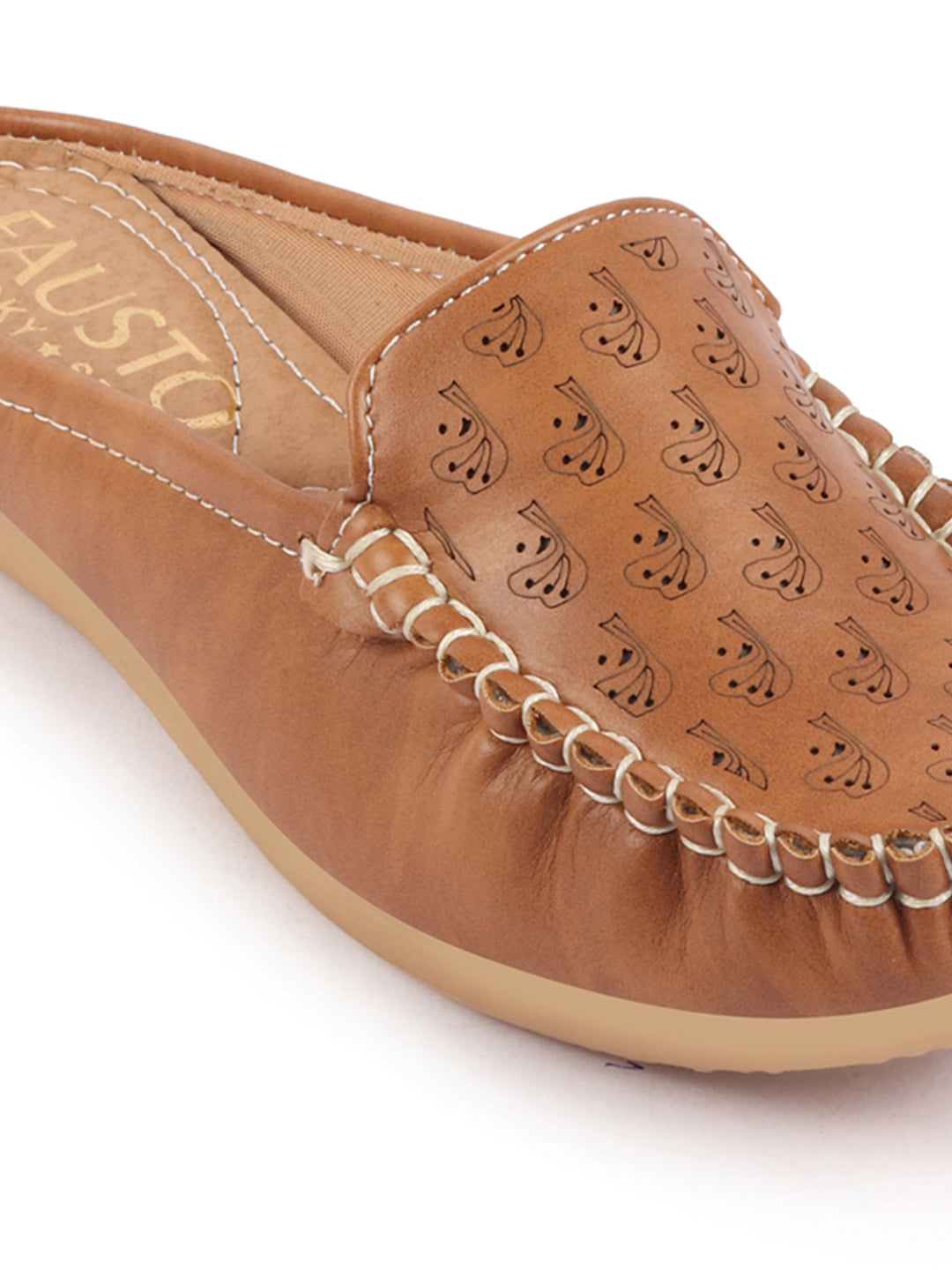 Open Back Slip On Mules with Side Stitching and Printed Design for Women