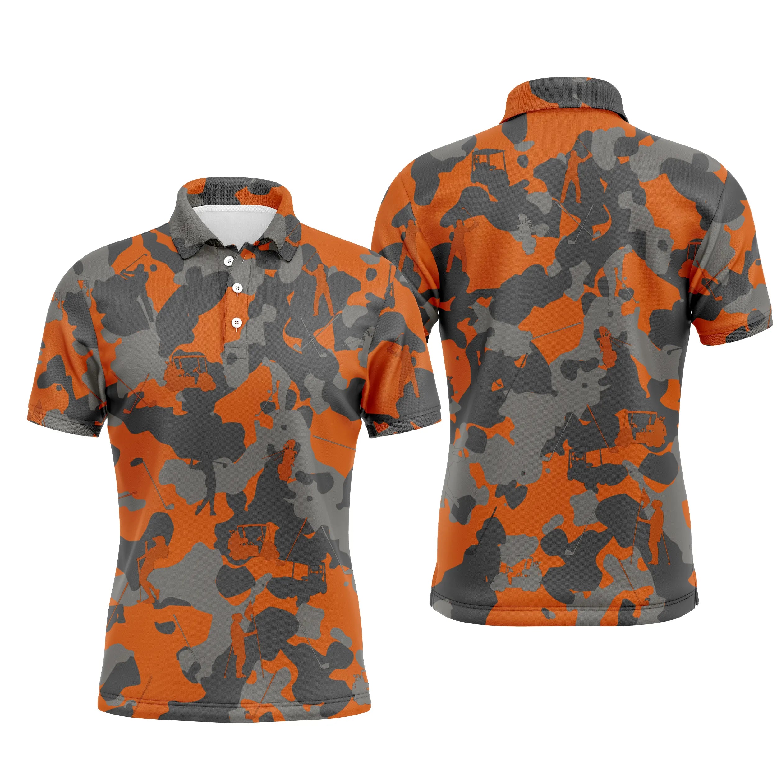 Orange Golf Polo Shirt, Original Gift for Golf Fans, Military Camouflage Pattern - Unisex Golf Sport Polo Shirt