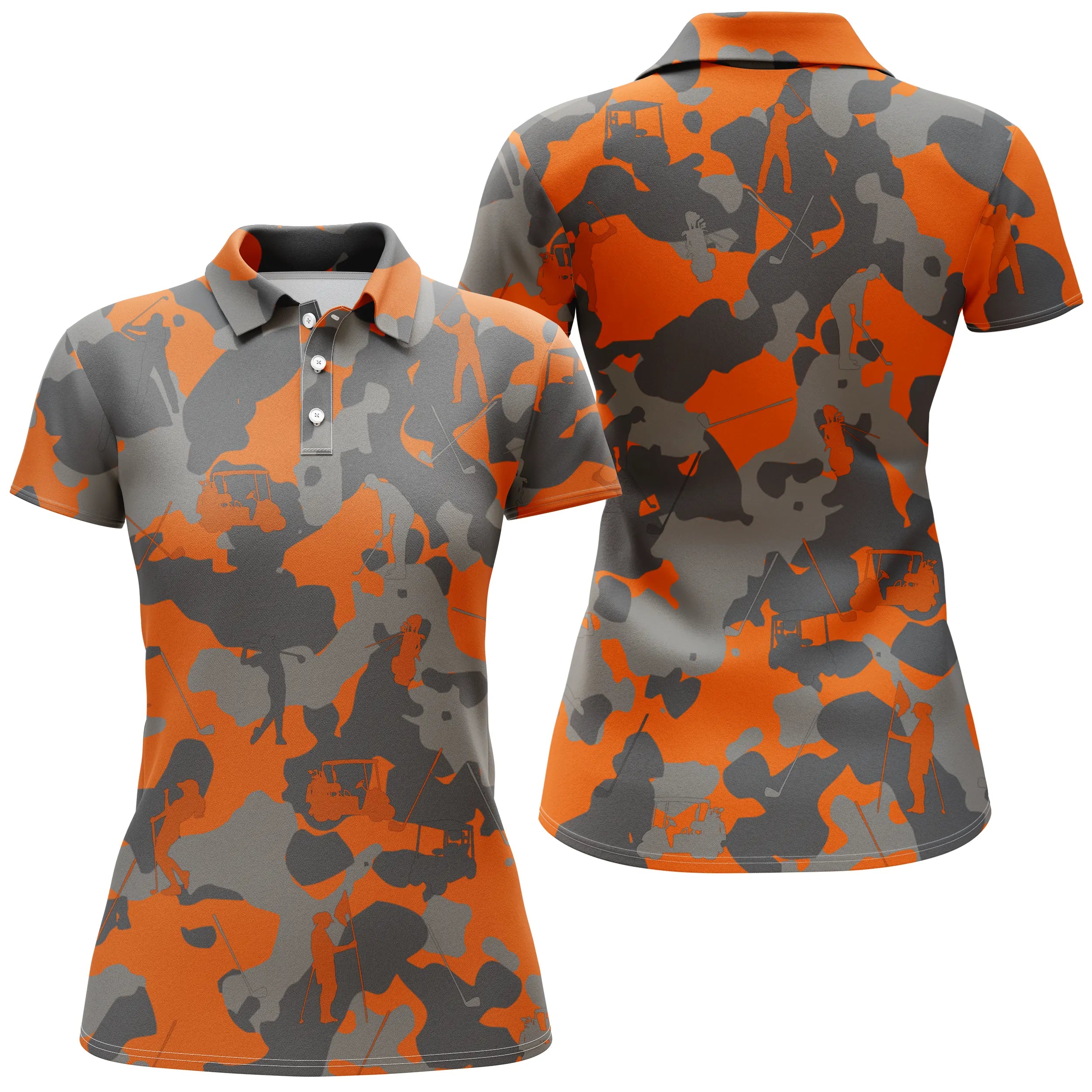 Orange Golf Polo Shirt, Original Gift for Golf Fans, Military Camouflage Pattern - Unisex Golf Sport Polo Shirt