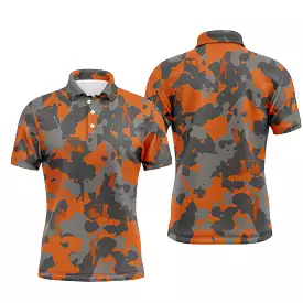 Orange Golf Polo Shirt, Original Gift for Golf Fans, Military Camouflage Pattern - Unisex Golf Sport Polo Shirt