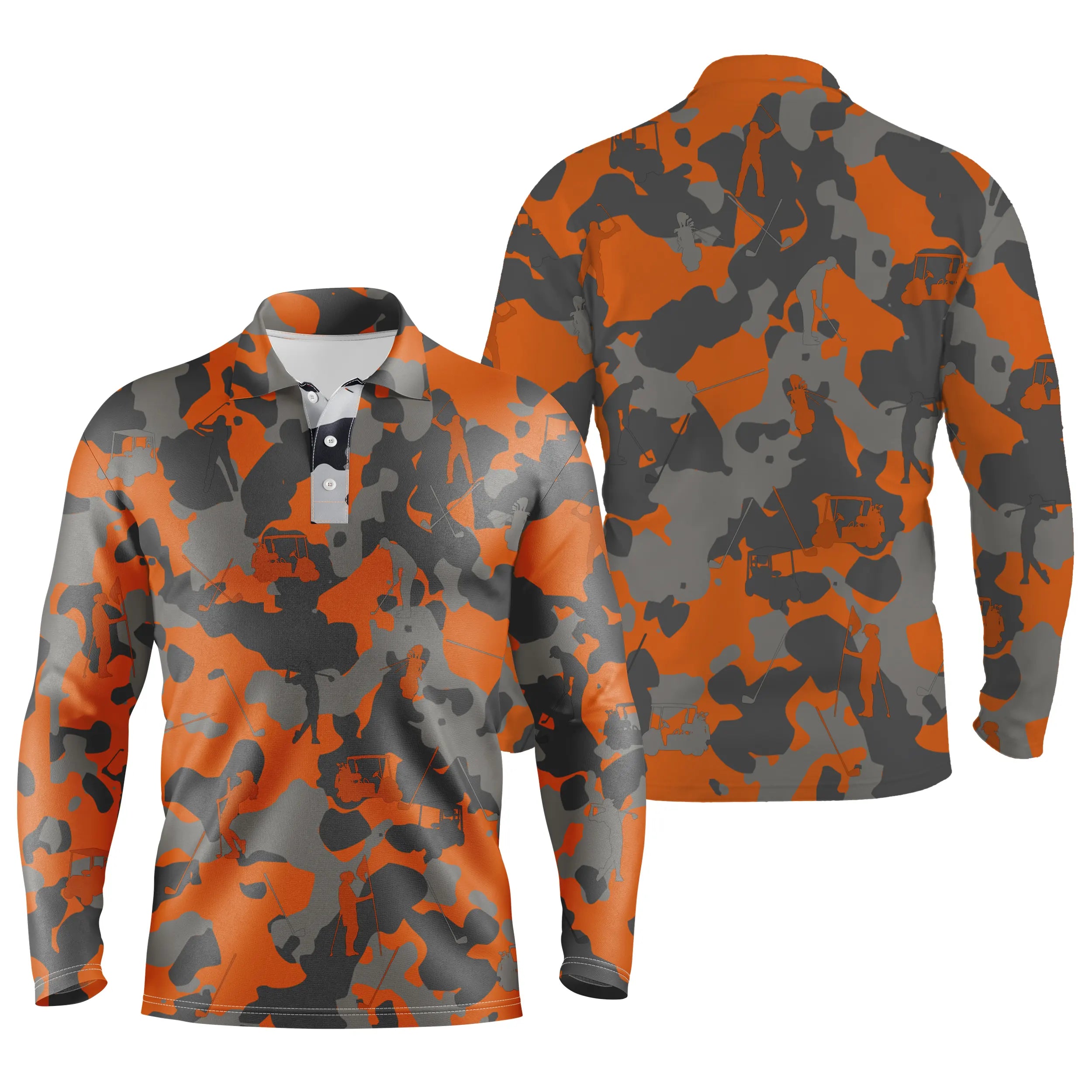 Orange Golf Polo Shirt, Original Gift for Golf Fans, Military Camouflage Pattern - Unisex Golf Sport Polo Shirt